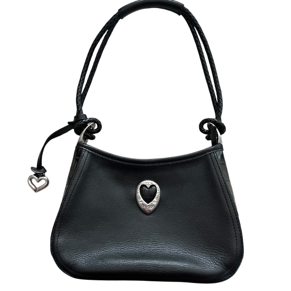Brighton Purse Black New Vintage Pebbled  Leather Braided Strap 1990s